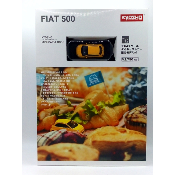 Fiat Nuova 500 2007 yellow (with Japanese book) - skala 1:64 - Kyosho